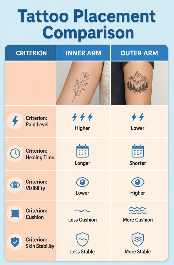 Illustration showing different tattoo placement areas on the body.