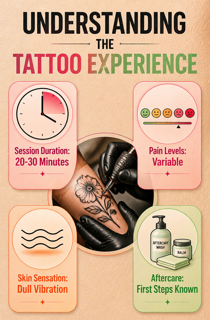 Illustration detailing the feelings associated with getting a tattoo.