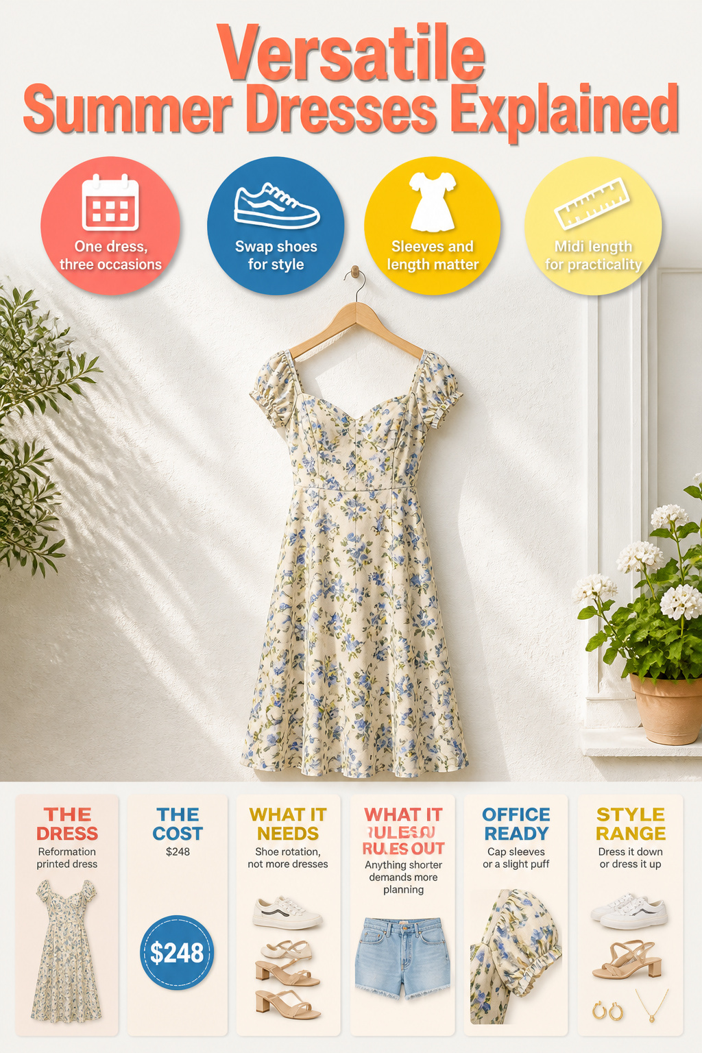 Dresses displayed as versatile summer options for various occasions.