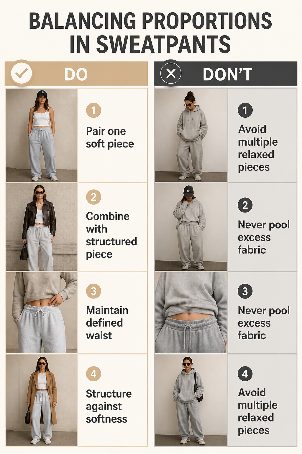 An image illustrating balanced proportions in sweatpants outfits.