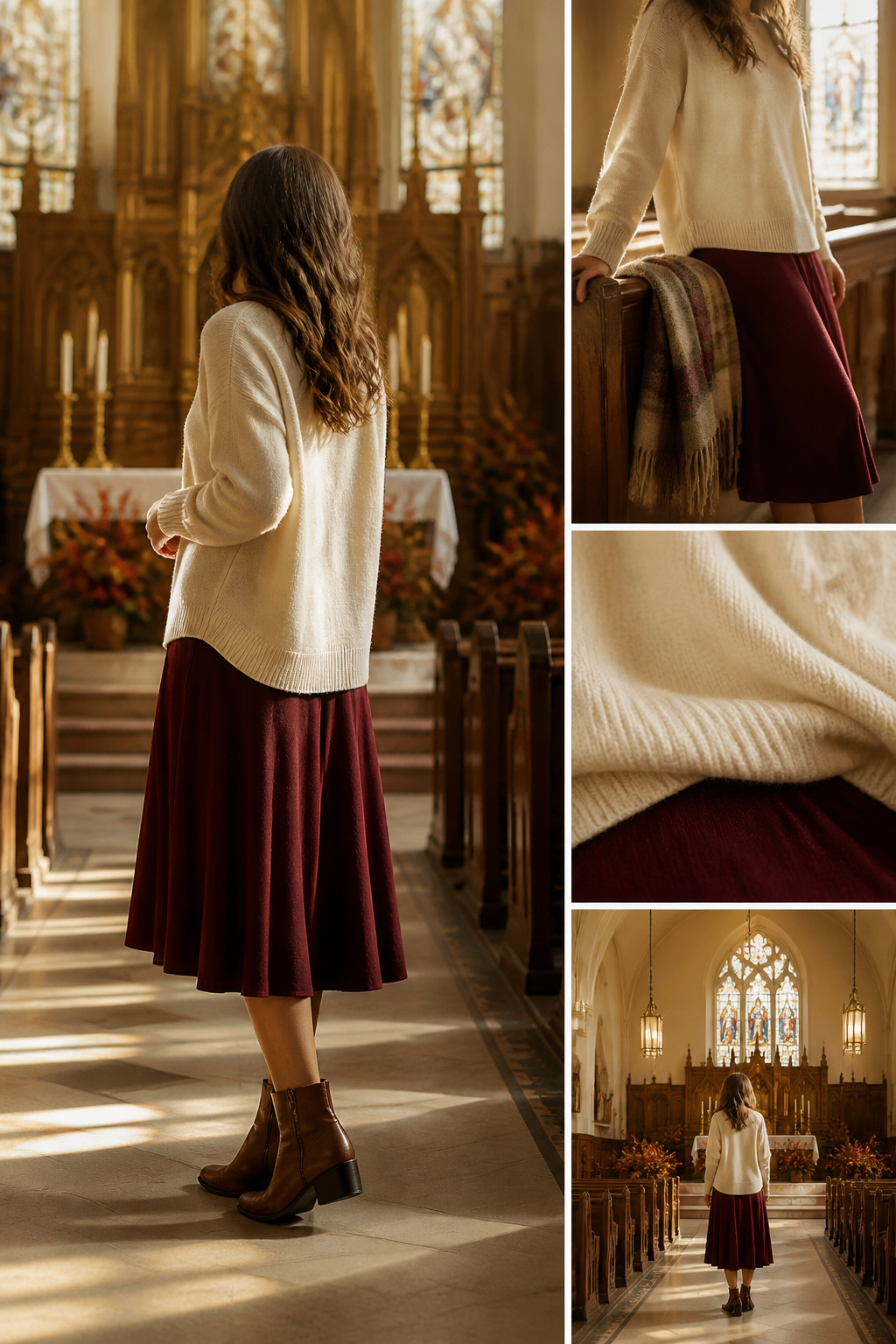 Sleeveless dress layered with a medium-weight crewneck sweater.