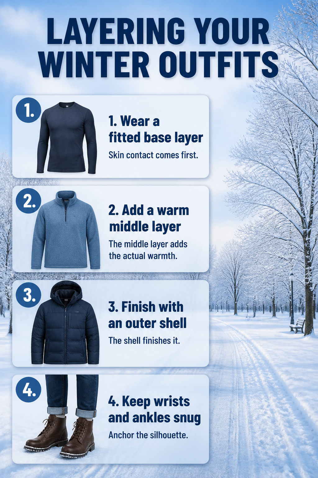 An informational graphic about layering winter outfits.