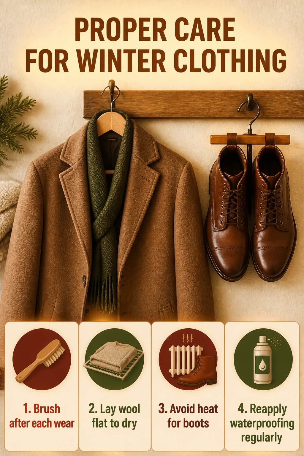 An informational graphic about caring for winter clothing.
