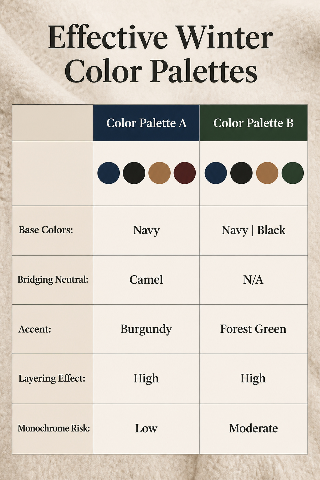 A selection of winter clothing in a tight color palette displayed together.