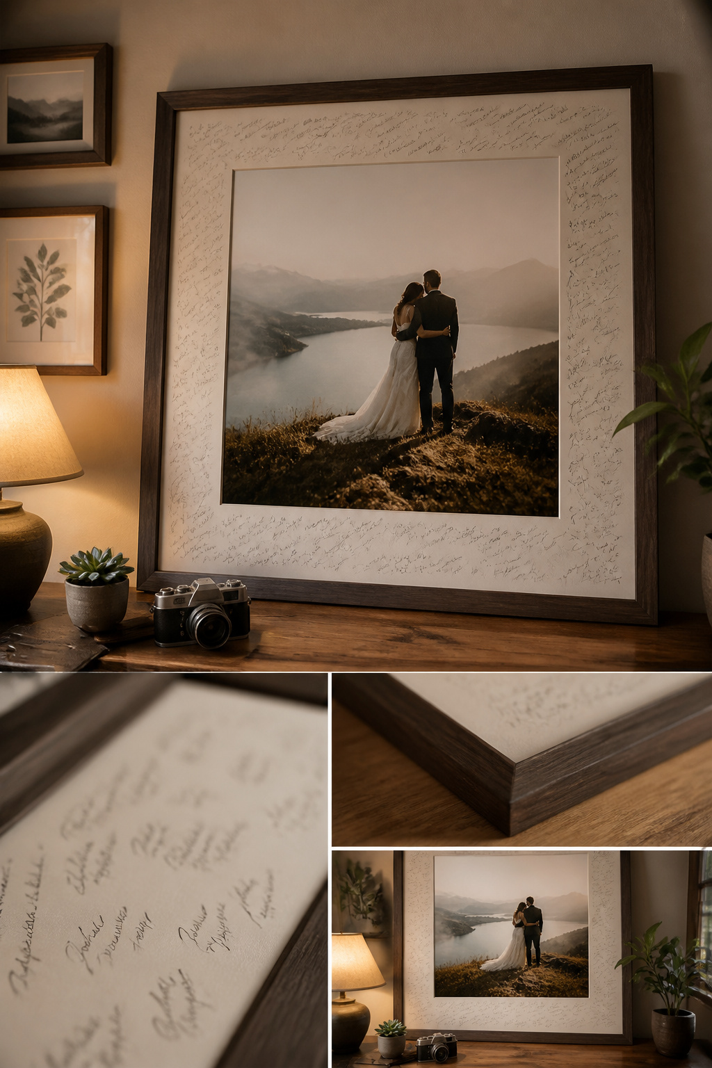 A large photo with a signature mat for guest notes.