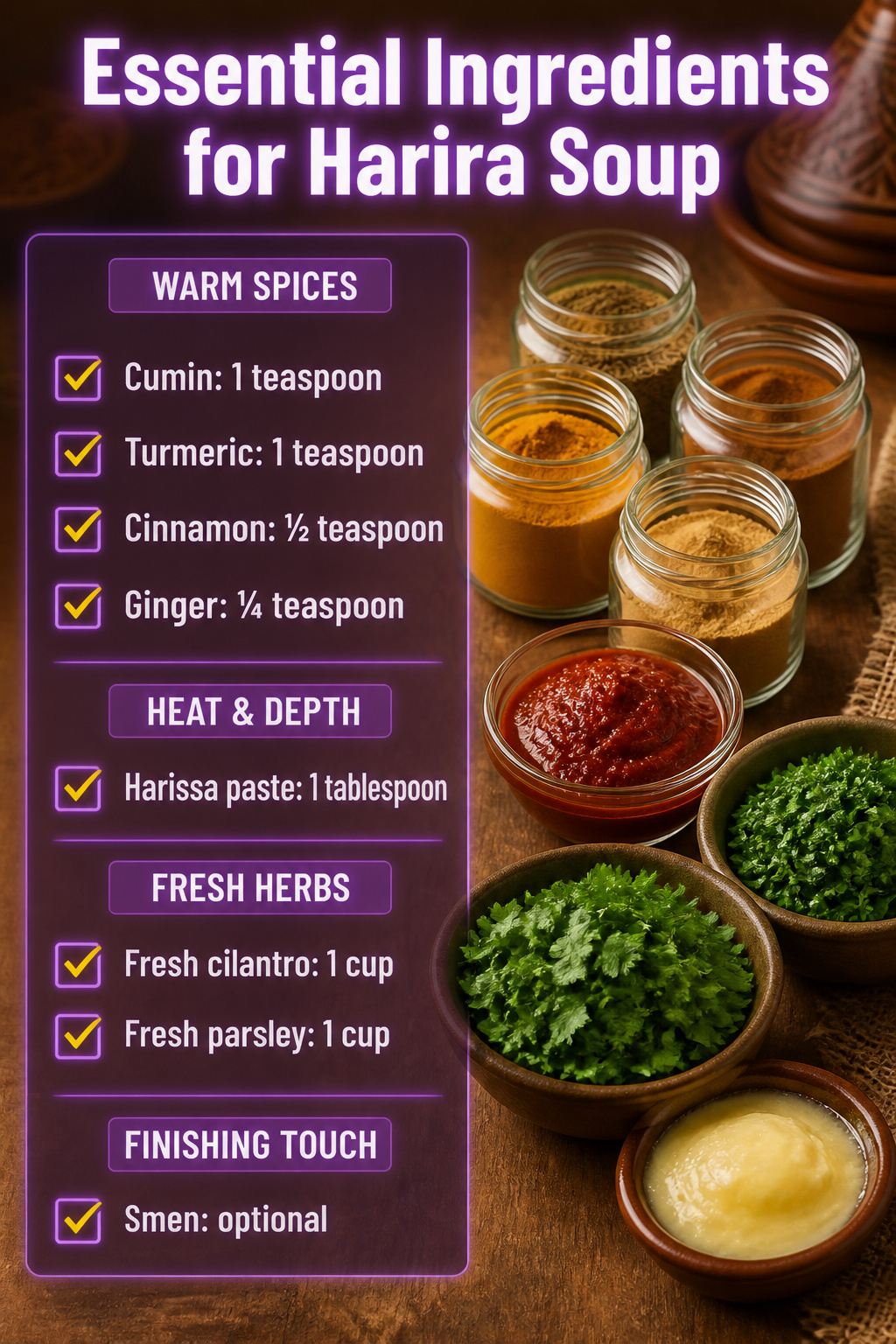 Spices including cumin, turmeric, and cinnamon arranged on a countertop.