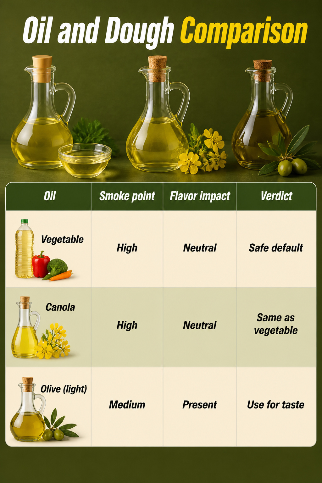 Comparison chart of different oils and their properties.
