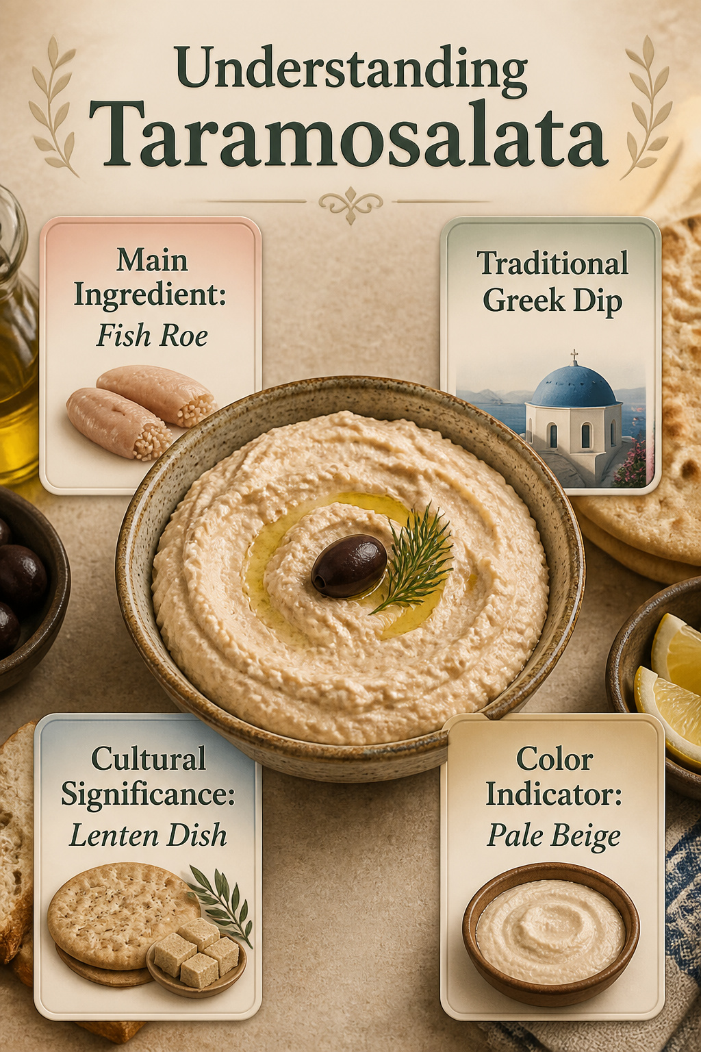 Information image explaining the components of taramosalata.