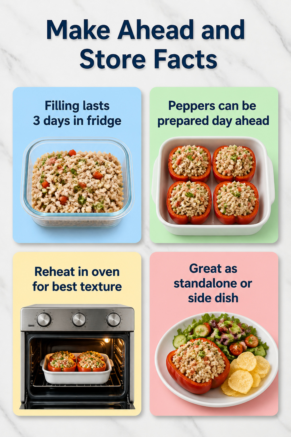 Information about storing and preparing tuna stuffed peppers.