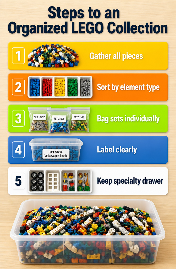 8 LEGO Storage Ideas That Actually Work in 2026 9 An organized LEGO collection sorted by color and element type.