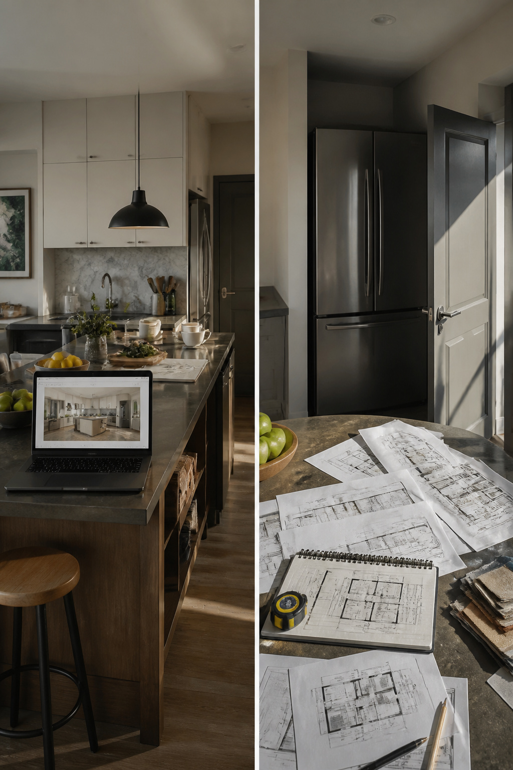 A kitchen layout rendered by AI, illustrating design inaccuracies for construction.
