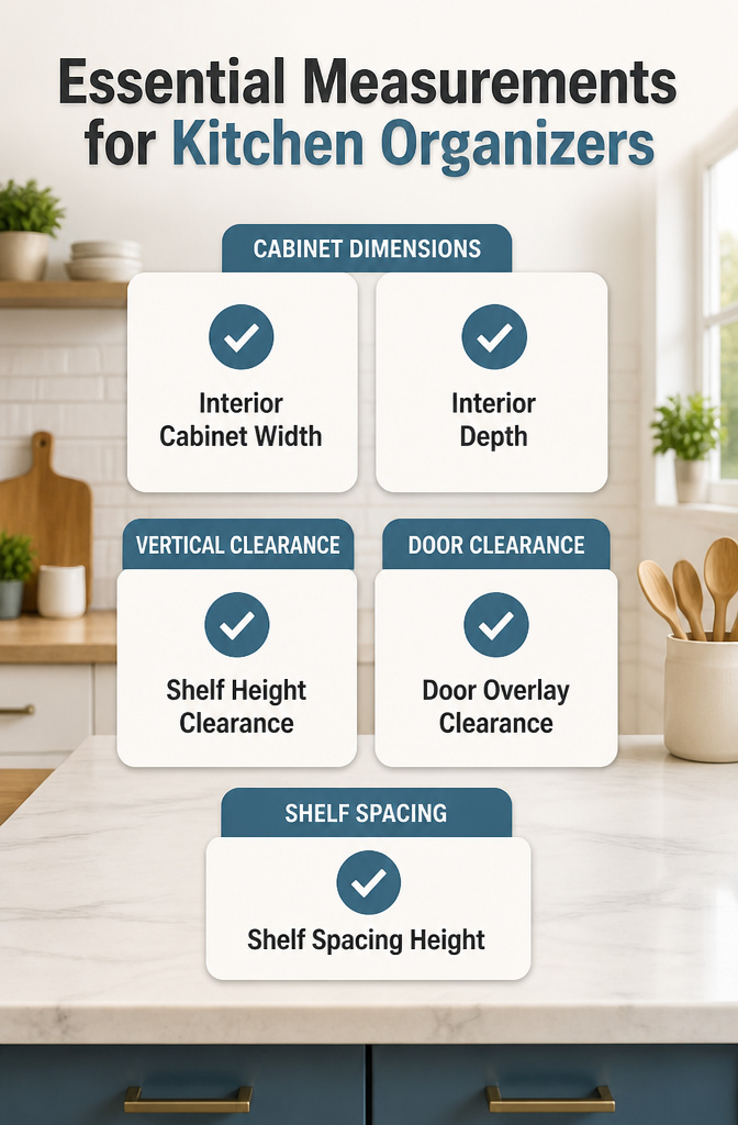 12 Apartment Kitchen Storage Ideas for Tight Spaces (2026) 17 A visual guide showing essential measurements for kitchen organizers.