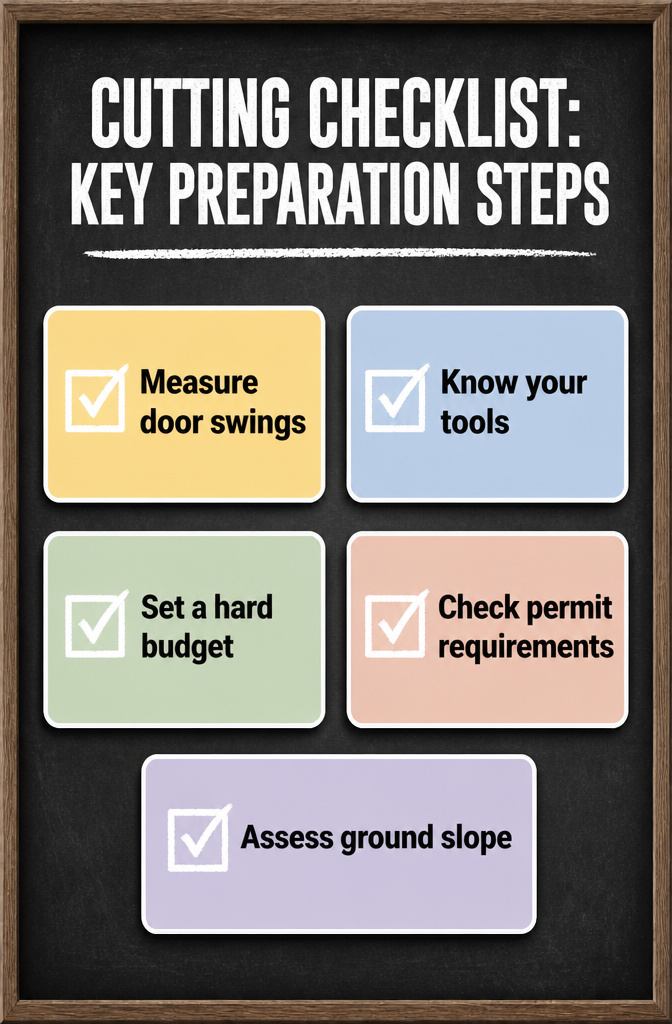 A checklist for essential measurements and preparations before cutting.