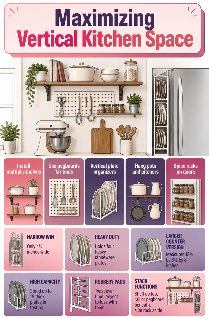 Vertical storage solutions implemented in a small kitchen.