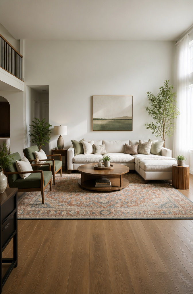 A room with furniture arranged to optimize space and movement.