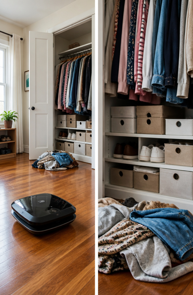 20 Small House Organization Ideas for a Tidier 2026 1 A donation bag and trash bin for decluttering items.