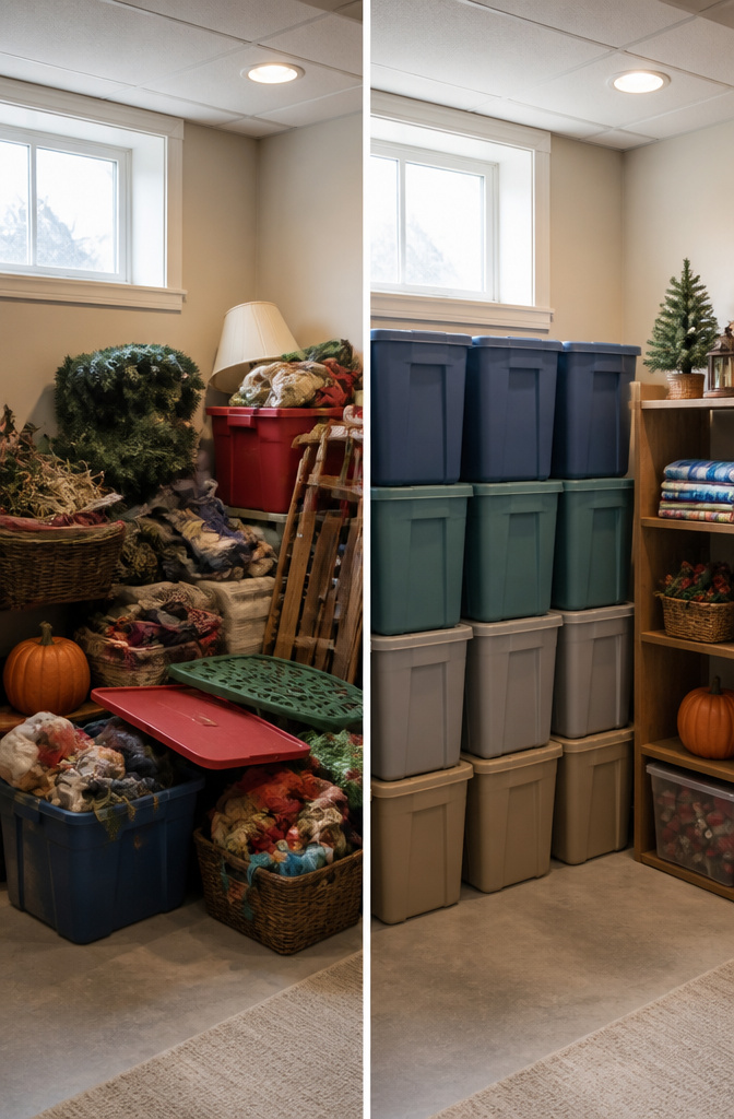 20 Small House Organization Ideas for a Tidier 2026 14 Storage bins for seasonal items in a closet.
