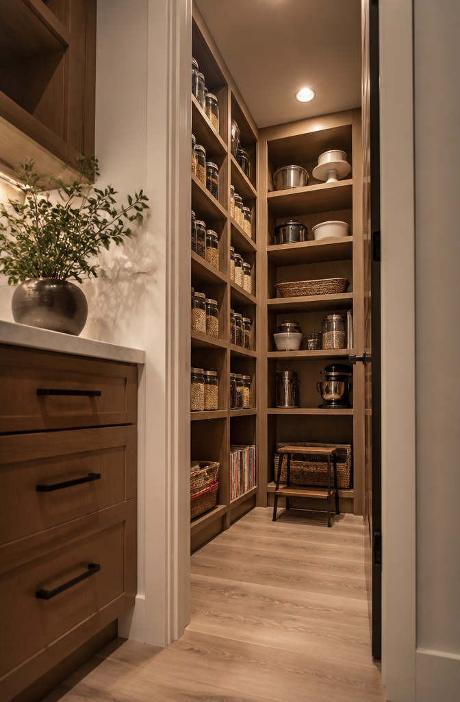 10 Small Pantry Ideas That Maximize Storage in Tight Kitchen Spaces 2 Tall shelves filled with pantry items, maximizing vertical height.