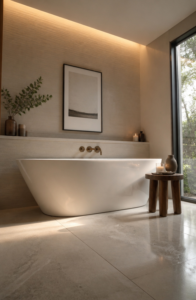Bathroom featuring a freestanding tub with clear floor space around it.
