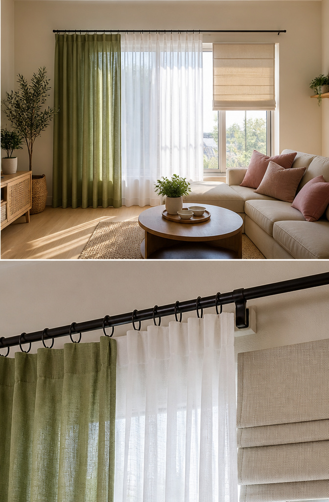 Various drapes made from cotton, linen, and polyester fabrics.