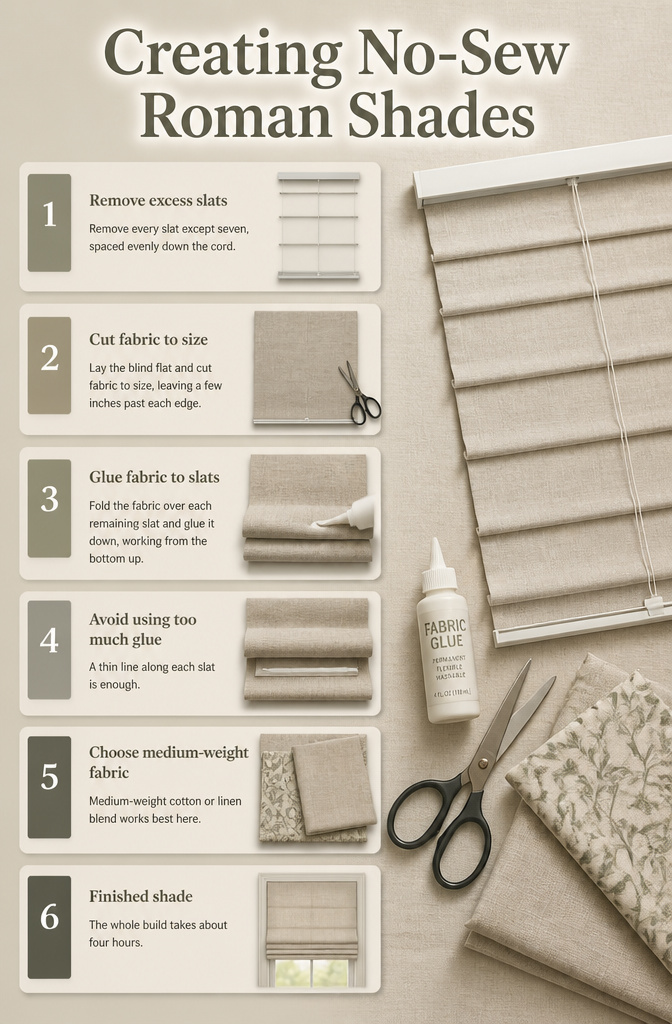 13 Small Window Cover Ideas for Every Budget and Space in 2026 9 DIY no-sew Roman shades made from vinyl mini blinds.