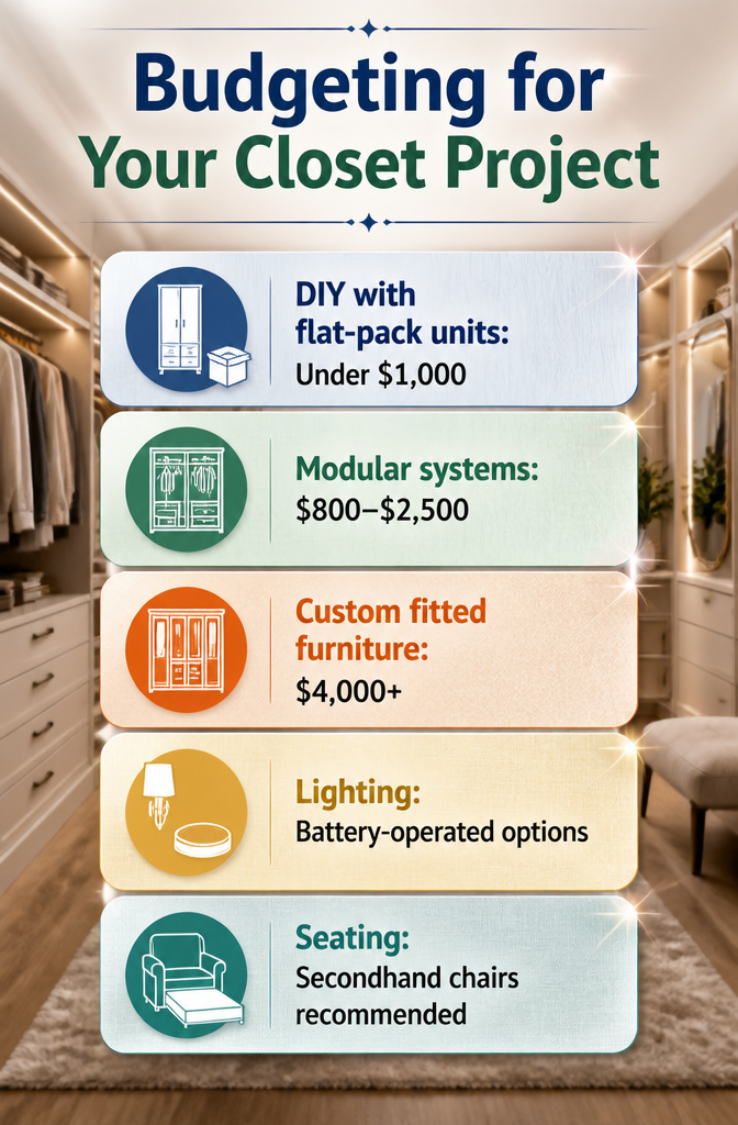 Chart detailing budget options for closet projects.
