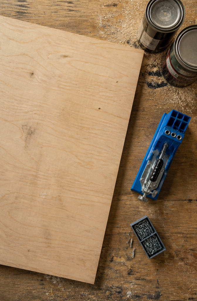 3/4" plywood sheets and Kreg pocket hole jig for construction.