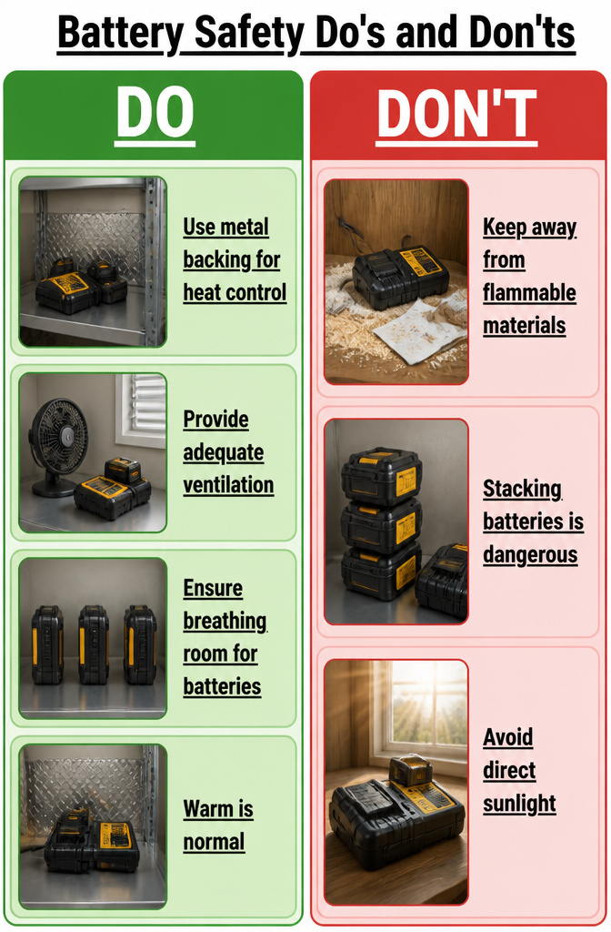 Do's and Don'ts for battery safety in a charging station.