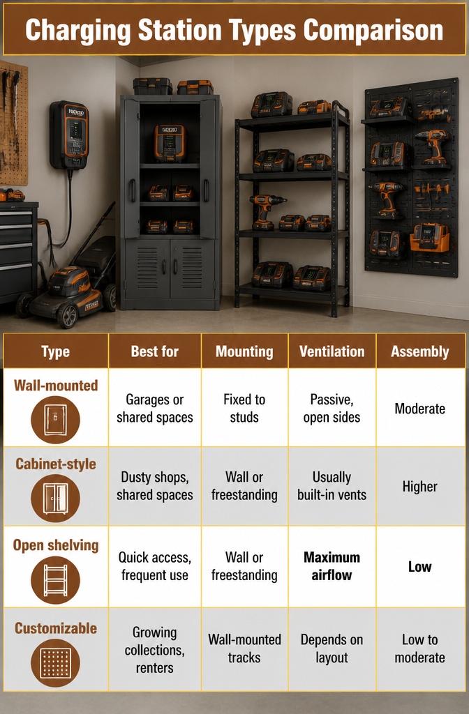 Chart comparing charging station types and their features.