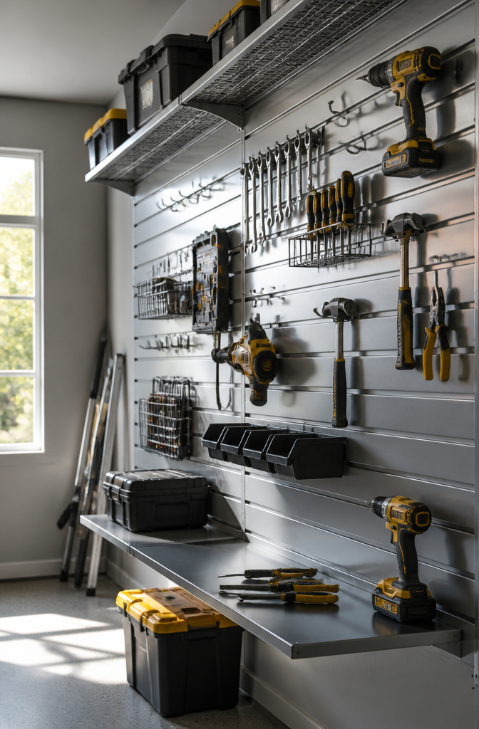 OmniWall Power Tool Kit with panels and hardware for hanging tools.