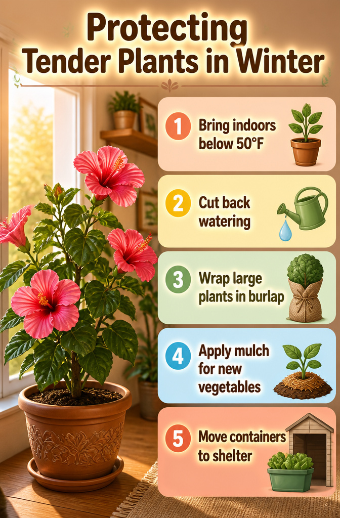 Tropical plants in a garden requiring protection from winter temperatures.