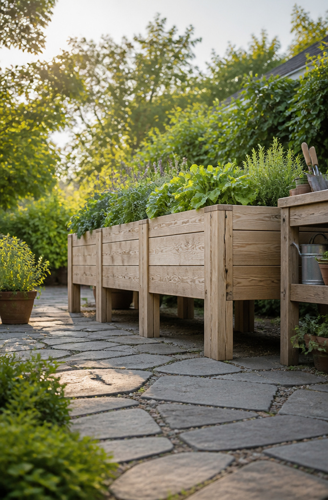 A tall raised bed allowing easy access for gardening without bending down.