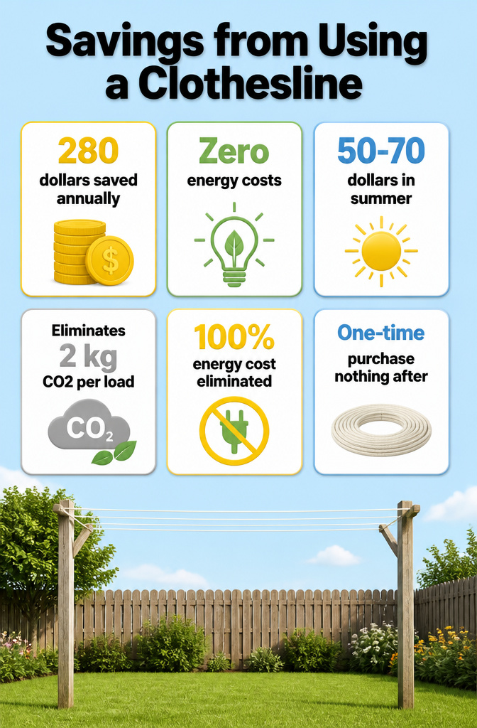 Why You Need a Clothesline: Savings, Fabric Care and the Outdoor Habit 2 Information graphic showing potential savings from using a clothesline.