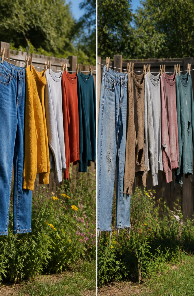 Why You Need a Clothesline: Savings, Fabric Care and the Outdoor Habit 8 Photograph showing various fabrics drying on a clothesline.