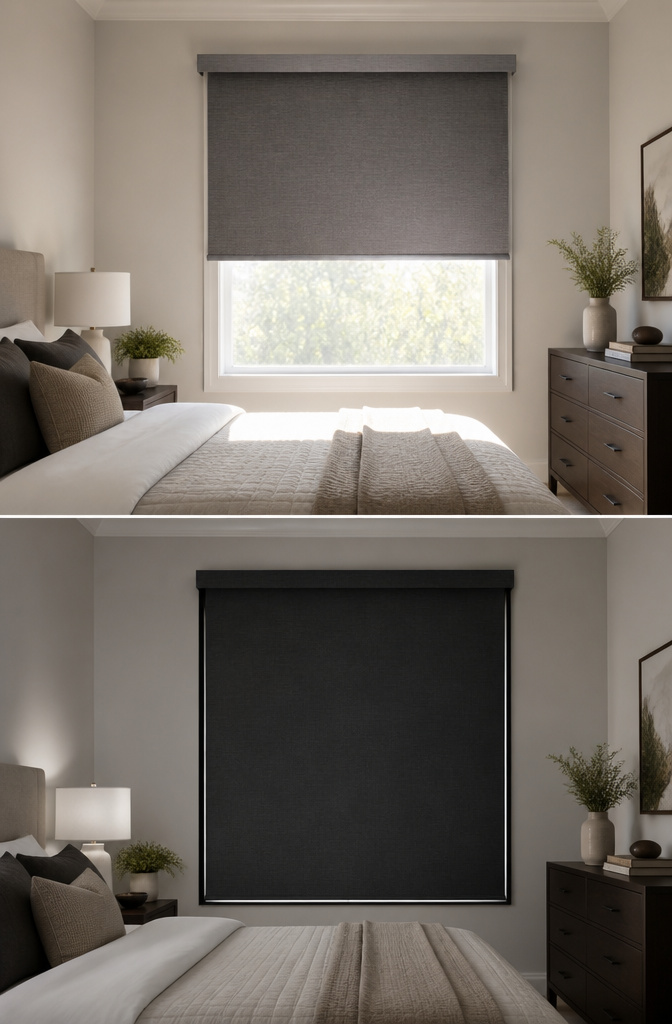 A window covered with blackout shades.