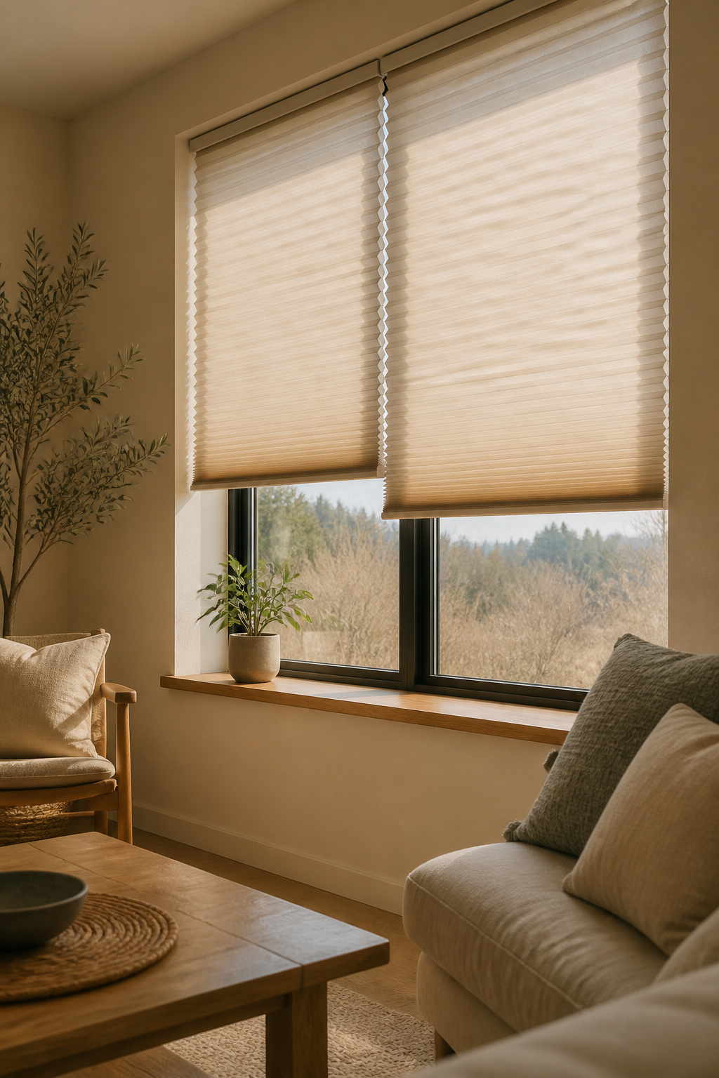 9 Blinds for Windows Ideas for Every Room in 2026 1 Duette Honeycomb Shades in a bright room with soft morning light.