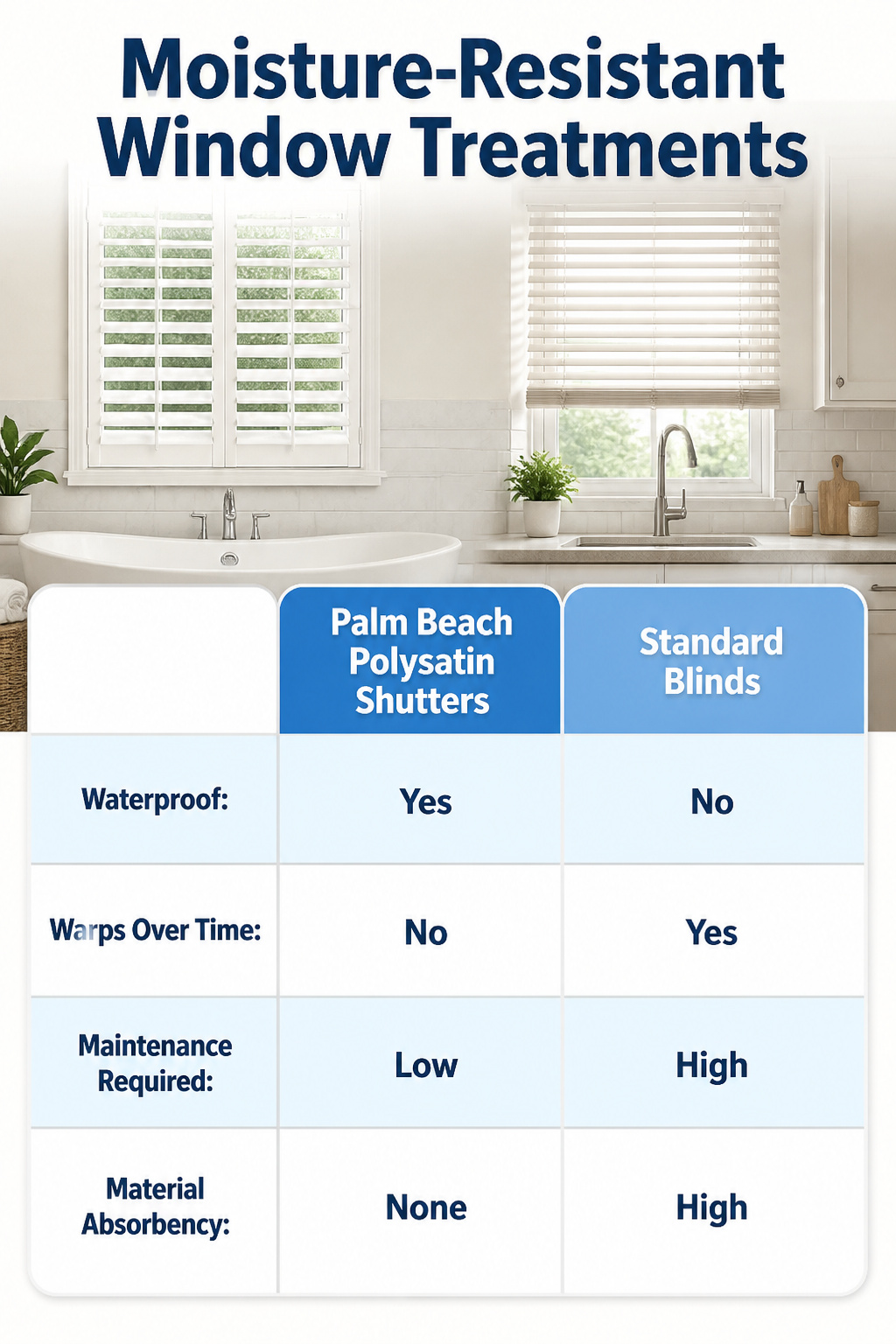 9 Blinds for Windows Ideas for Every Room in 2026 11 Moisture-resistant window treatments displayed in a bathroom setting.