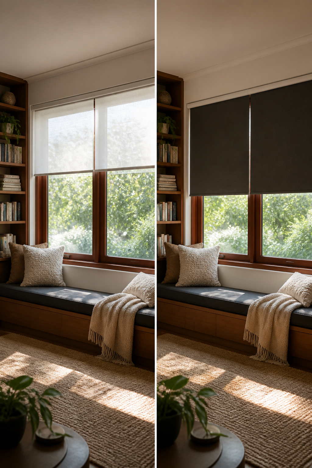 Dual roller blinds installed on a window.