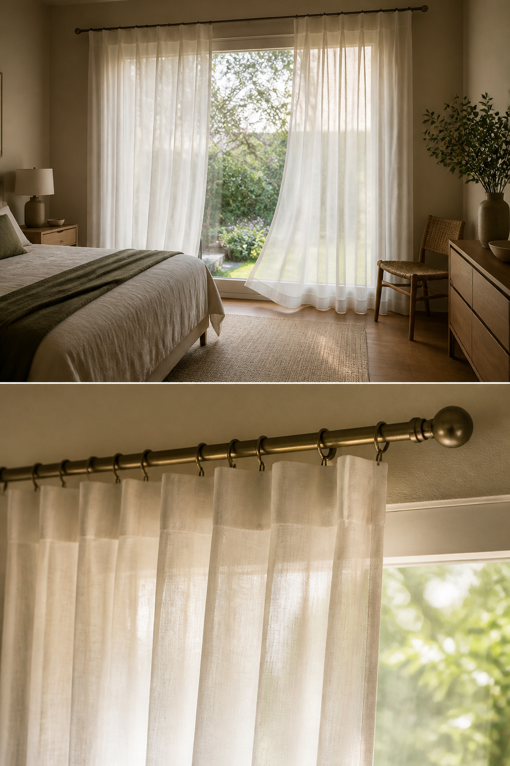 Light sheer curtains gently blowing in a window.