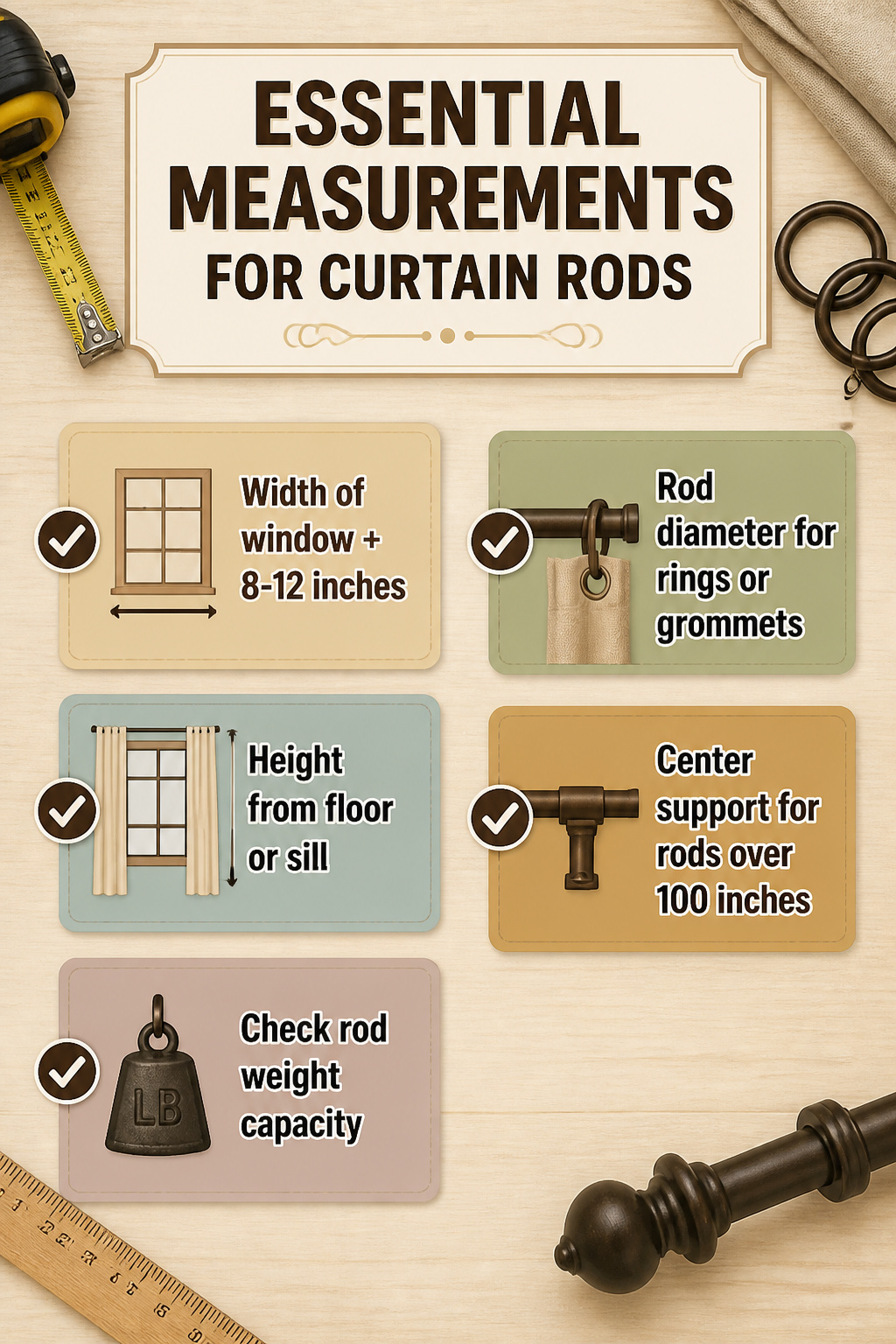 A diagram illustrating essential measurements for curtain rod installation.
