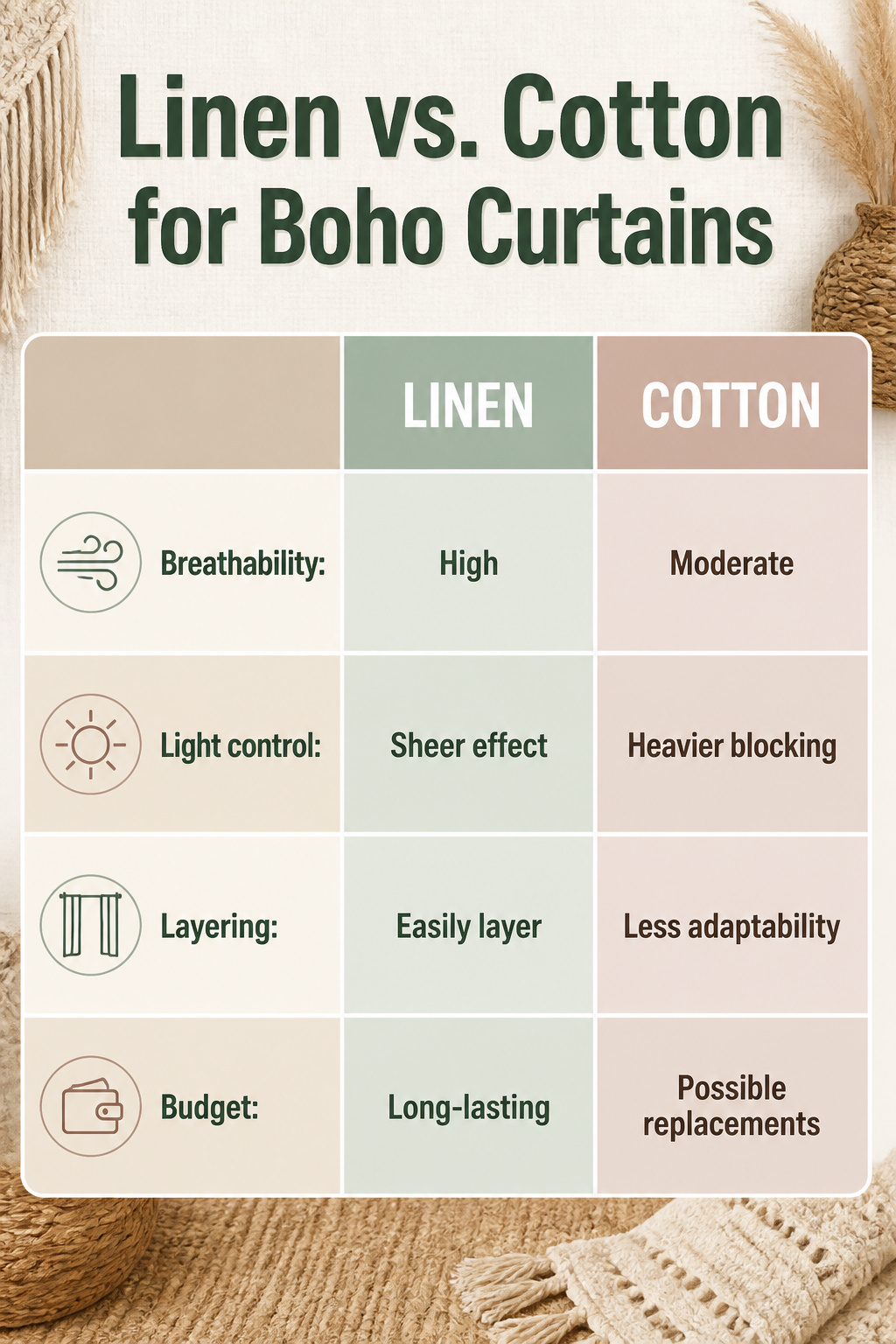 Linen and cotton curtains draping softly at a window.