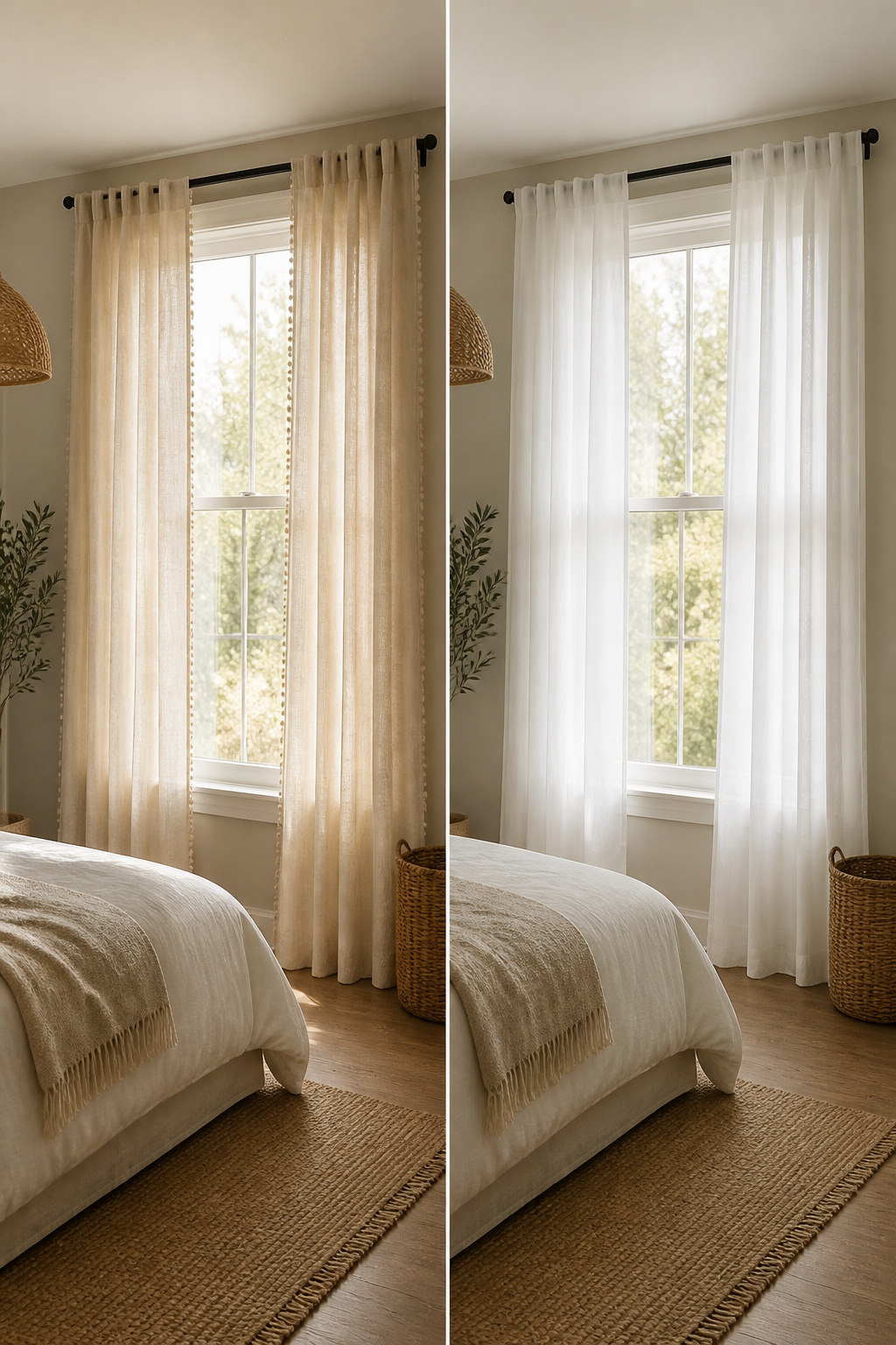Modern boho curtains with clean lines and natural texture at a window.