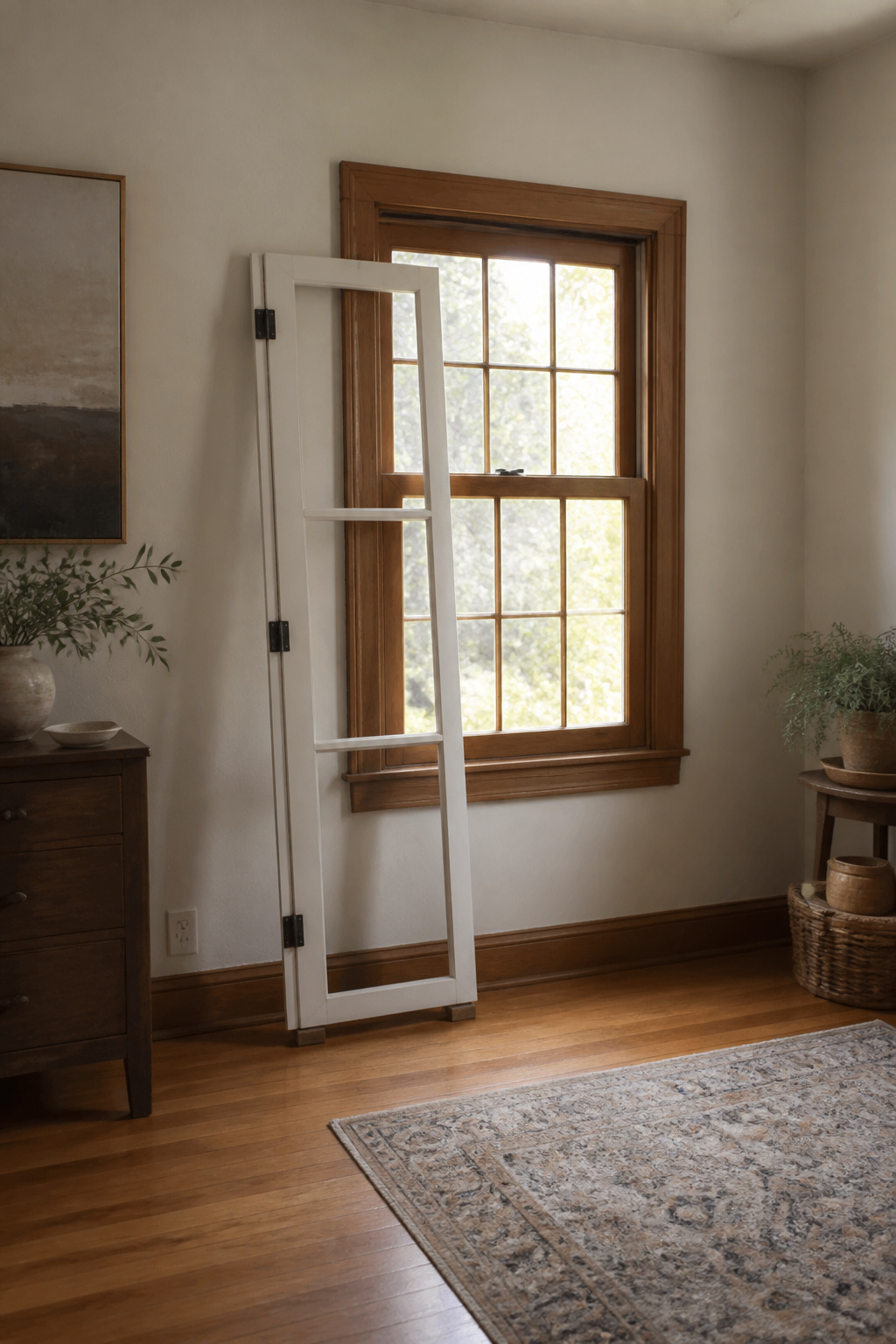 Shutter frame mounted inside a window, showing visible trim.