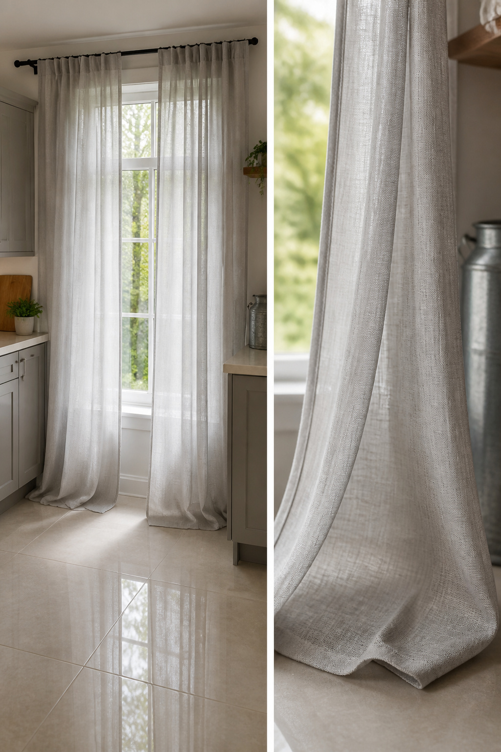 Kitchen Window Curtains: Styles, Fabrics, and How to Choose 3 A kitchen window with full fabric panels and sheer curtains.