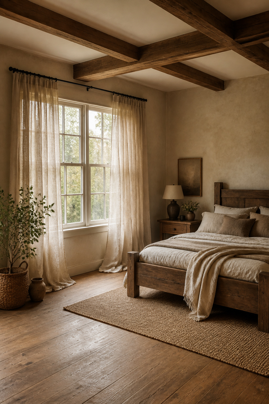 Soft linen drapes hanging elegantly in a rustic room.