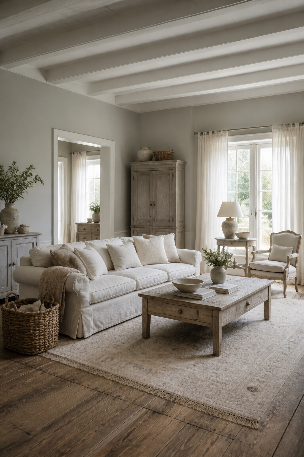 10 Shabby Chic Living Room Ideas for Soft, Lived-In Charm 8 A shabby chic living room with muted tones on walls and furniture.