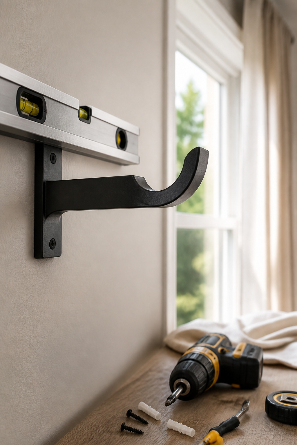How to Layer Sheer and Curtains Together: A 2026 Installation Guide 3 Stud finder used to locate support behind drywall for brackets.