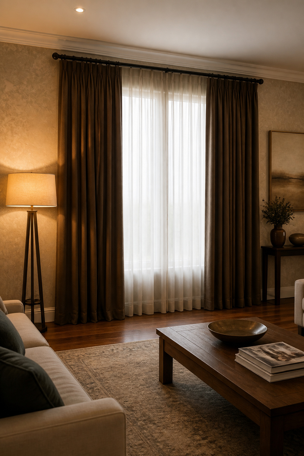 How to Layer Sheer and Curtains Together: A 2026 Installation Guide 5 Heavier drapes installed on the outer rod of a window.