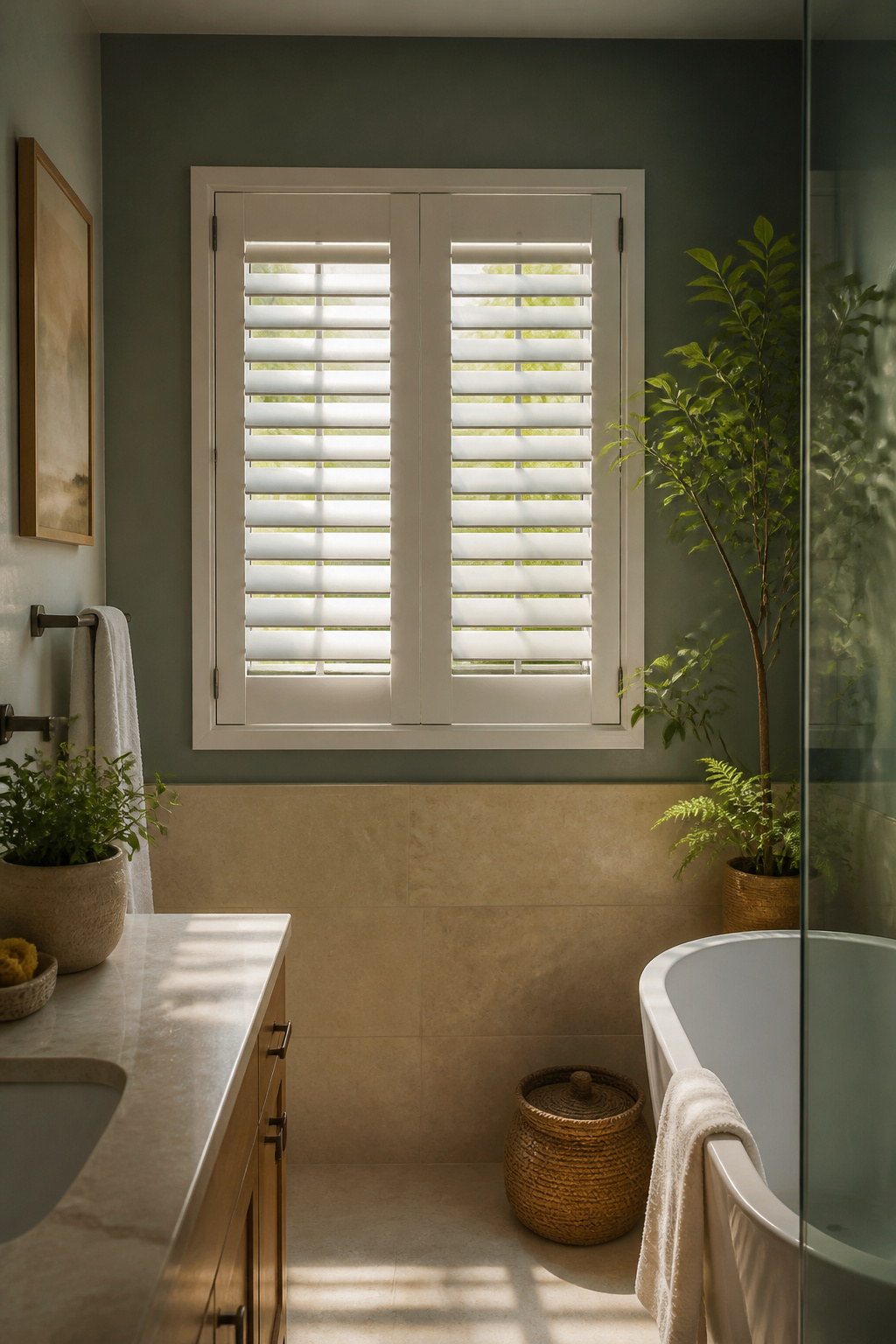 10 Small Window Ideas for 2026: Shades, Shutters & Curtains 1 Small window with custom plantation shutters allowing soft light.