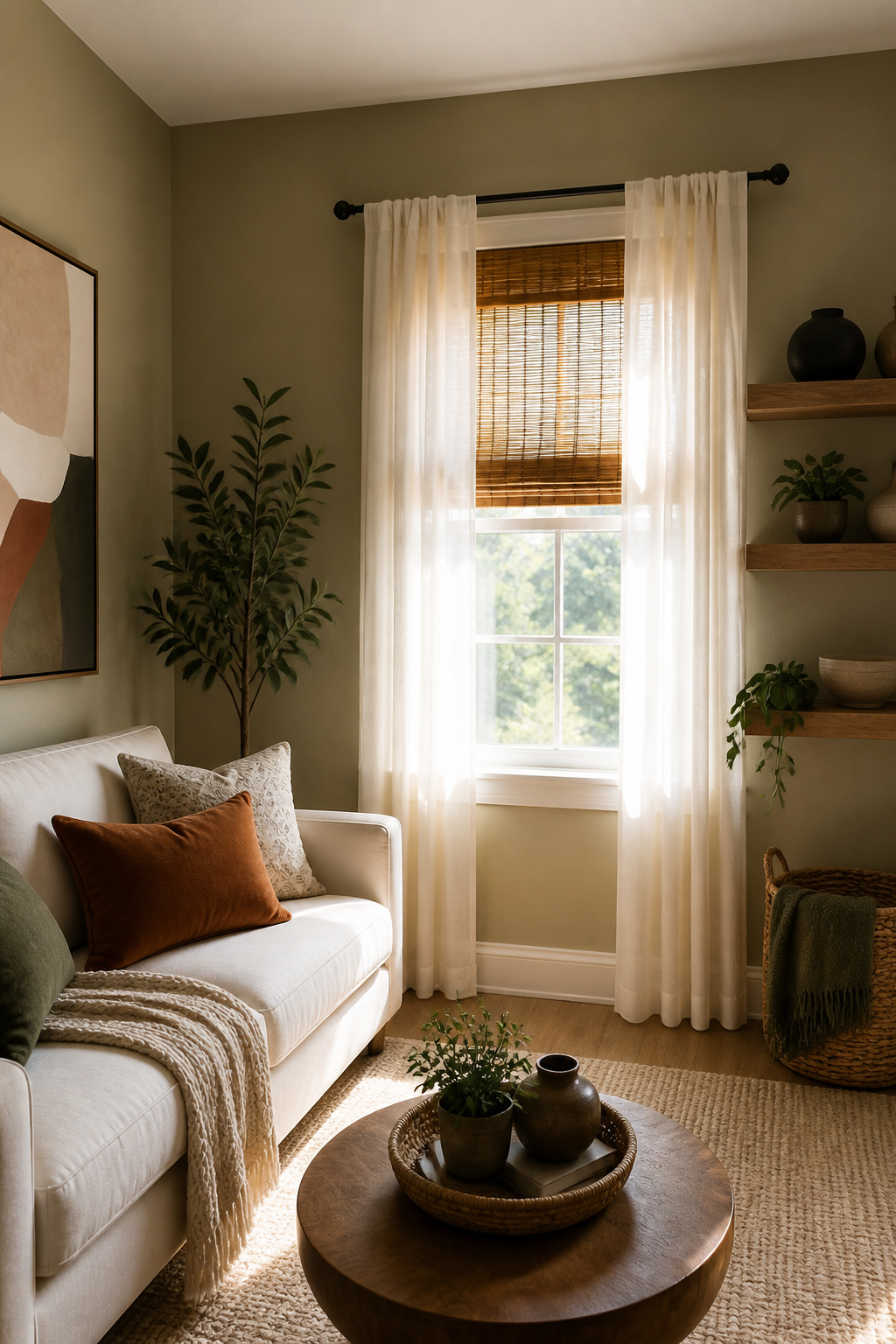 10 Small Window Ideas for 2026: Shades, Shutters & Curtains 14 Small window adorned with lightweight curtains in a living room.